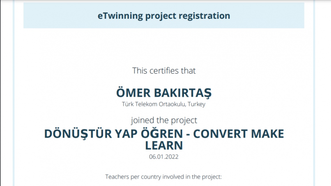 Okul Müdürümüz eTwinning Projesine Dahil Oldu